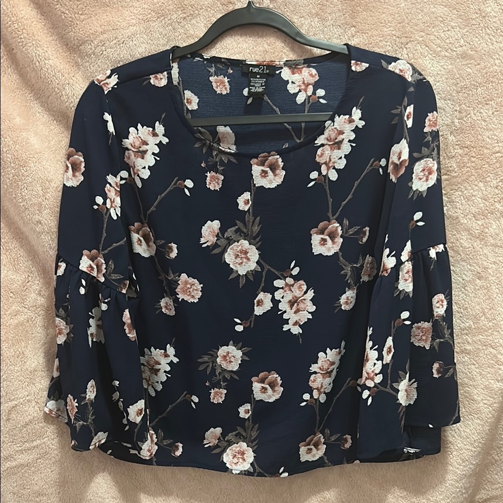 Navy Floral Women's Top